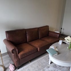 Brown Cognac Leather Sofa / Couch – Like-New