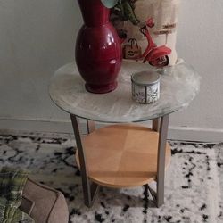 2 Glass And Hardwood End tables