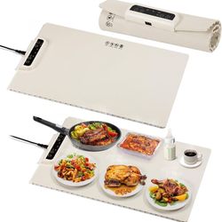 2 PCS Electric Food Warmer Tray - Fast Heating Food Warming Mat with 3 Adjustable Temperature Settings and Timer, Rollable Silicone Food Warmer for Pa