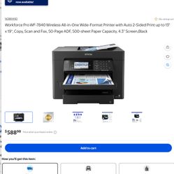 Laser Printer. Large Sheet Printer. All In One. Epson WF 7840  print Copy Fax Scan 