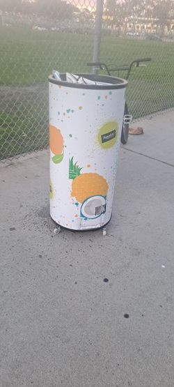 2 And A Half Ft High Rolling Beverage Cooler.  2 Glass Lids A Removable Plastickated Washable Basket