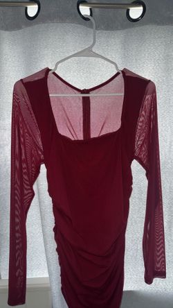 Red Scrunched Long Sleeve Dress