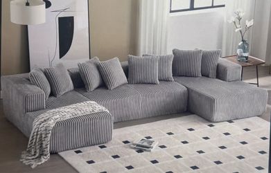 131' Modular Sectional Couch w/ Ottoman & Pillows