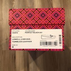 Tory Burch Lowell 2 Driver Tumbled Leather Shoes - Black, Size 8 - Good Condition