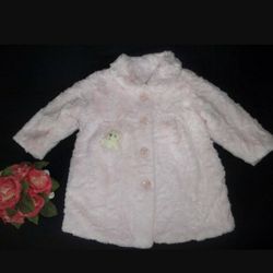 Widgeon Baby Girls size 2 2T Pink MINKY Faux Fur Coat Teddy Pocket! -


