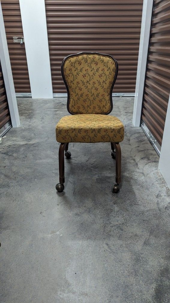 Gasser Upholstered Yellow Floral Logan Banquet Chair with Caster Wheels