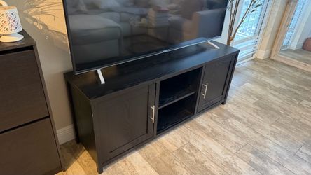 Black Wood TV Stand with Cabinet Storage