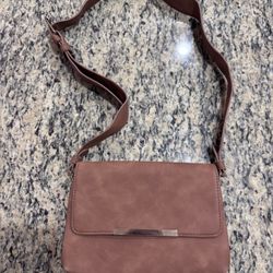 Brown Faux Leather Crossbody Bag 10x7 Adjustable Strap Minimalist