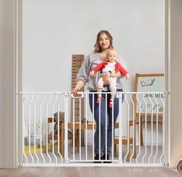 Baby Gate for Stairs Doorways 57-62in Auto-Close White