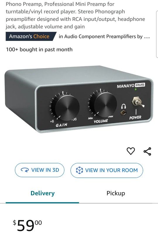 Phono Preamp RCA Input / Output for *Turntables Vinyl, Phonograph and More