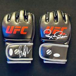 UFC Legends Bruce Buffer and Royce Gracie Signed Gloves JSA COA