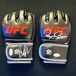 UFC Legends Bruce Buffer and Royce Gracie Signed Gloves JSA COA