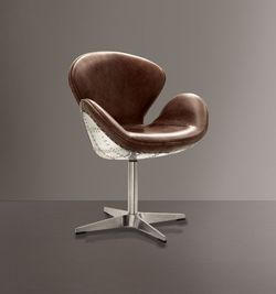 Accent Chair w/Swivel - Retro Brown Top Grain Leather & Aluminum - $798