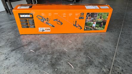 Worx set including 20 v 10 “chain saw , 20 v 5” pruning saw, and 20 v 22” hedge trimmer