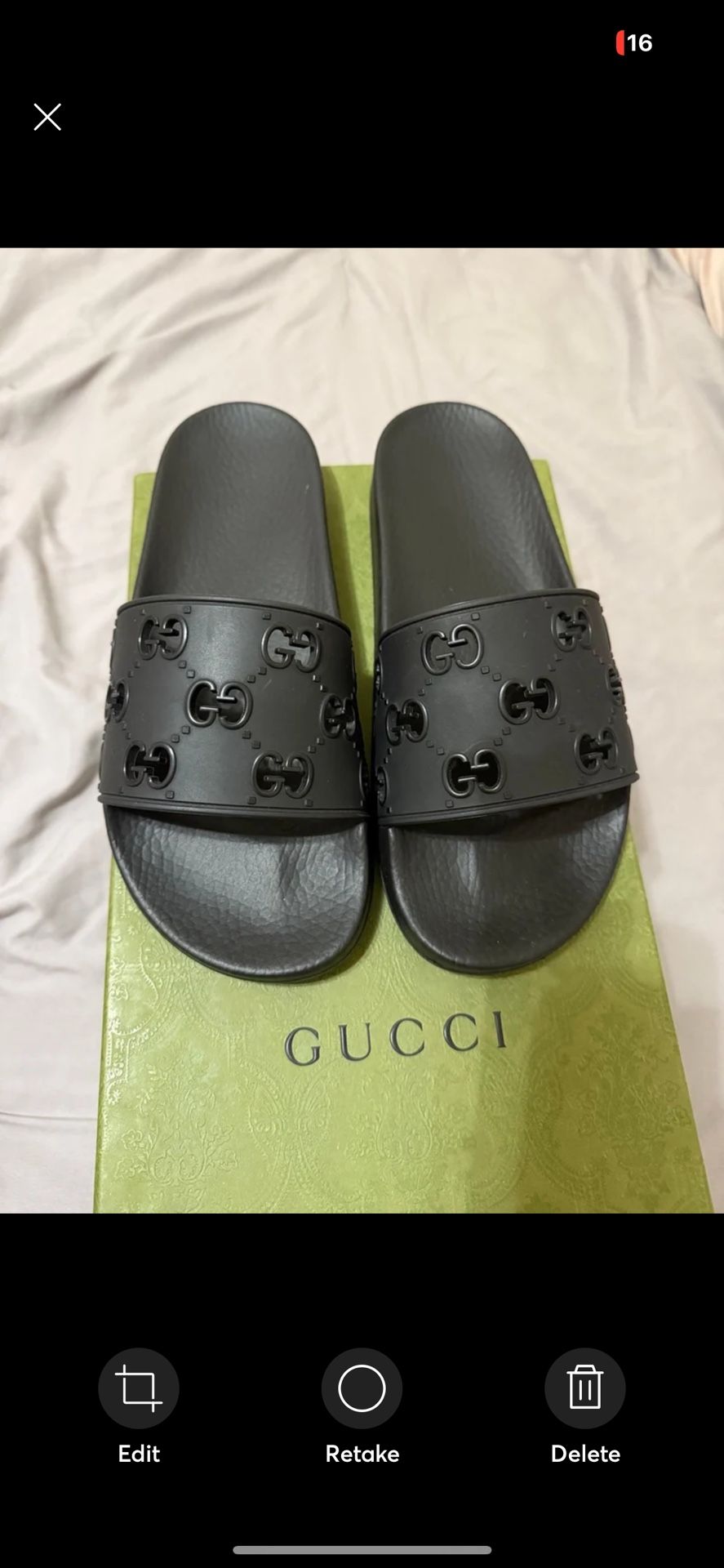 NWT GUCCI 573922 Flat GG Women slide sandals Sandals rubber Black EU36US6
