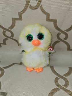 TY Beanie Boos Lemon Drop Yellow Chick Plush Toy Green Glitter Eyes New