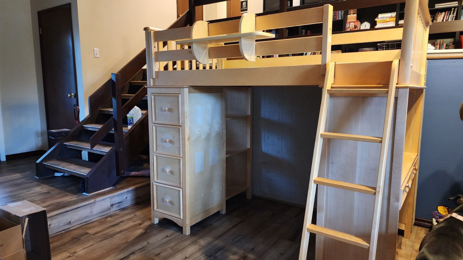 Kids bunk bed with desk and drawers