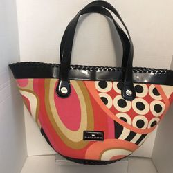 Elaine Turner Multicolor Canvas & Patent Leather Tote Bag Purse