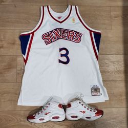 Authentic Mitchell & Ness Allen Iverson Gold Edition Rookie Year Jersey Sz XXXL And Reebok AI Questions Sz 11