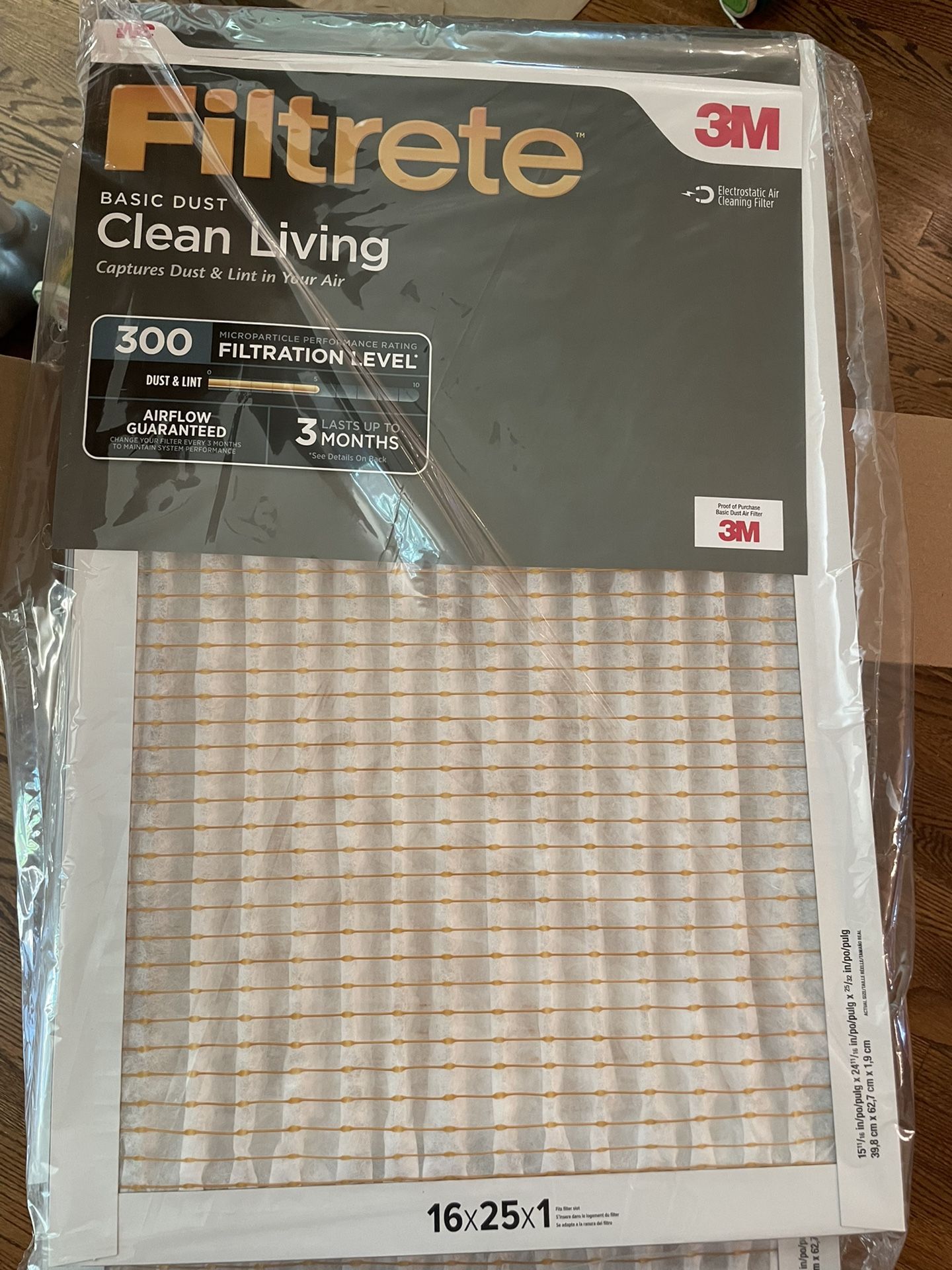3M Filtrete 16x25x1, AC Furnace Air Filter, MPR 300, Clean Living Basic Dust, 6-Pack (exact dimensions 15.69 x 24.69 x 0.81)
