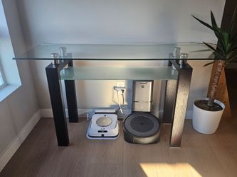 Dania Two-Tier Glass and Dark Wood Console Table