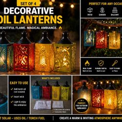 👉 Set of 4 Decorative Oil Lanterns – Outdoor Torch Lights Patio Garden