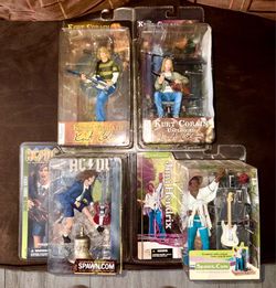 4 vtg rock n roll collectible action figures bundle    (AC/DC, Jimi Hendrix, Nirvana