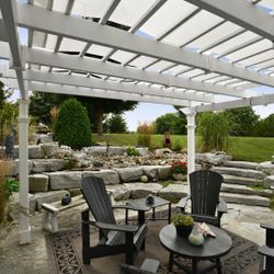 12x12 Pergola, White Vinyl With Lumber Kit And Optional Canopy
