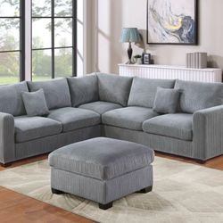 Corduroy Sectional Sofa With Ottoman