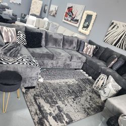 Left Face Chaise  Grey U Shape Sectional 