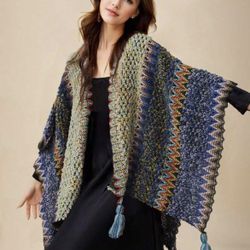 Women's Fashionable Multi-Color Ripple Pattern Bohemian Knitted Scarf and Shawl