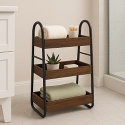 3 tier metal and wood shelf organizater