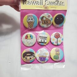 Kawaii Sweets Button Pin Badges set of 9 Button Pins