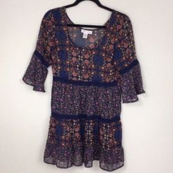 Band Of Gypsies Floral Boho Tunic Blouse Size Small