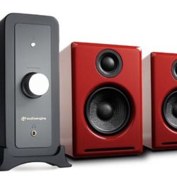 AudioEngine A2+ Glossy Red Speakers with N22 Gen 2 Desktop Amplifier