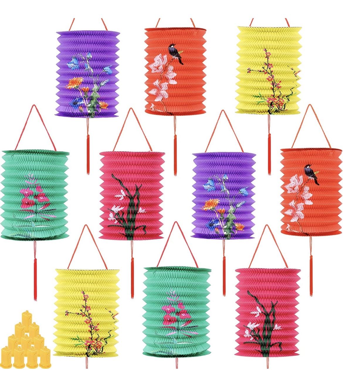 8 Pieces Chinese Paper Lantern Multicolor Hanging Lanterns with Lights