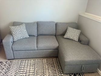 NEW Gray Small Sectional Sofa with Pull-Out Sleeper