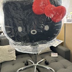 Hello Kitty Faux Leather Swivel Vanity Chair Red Bow