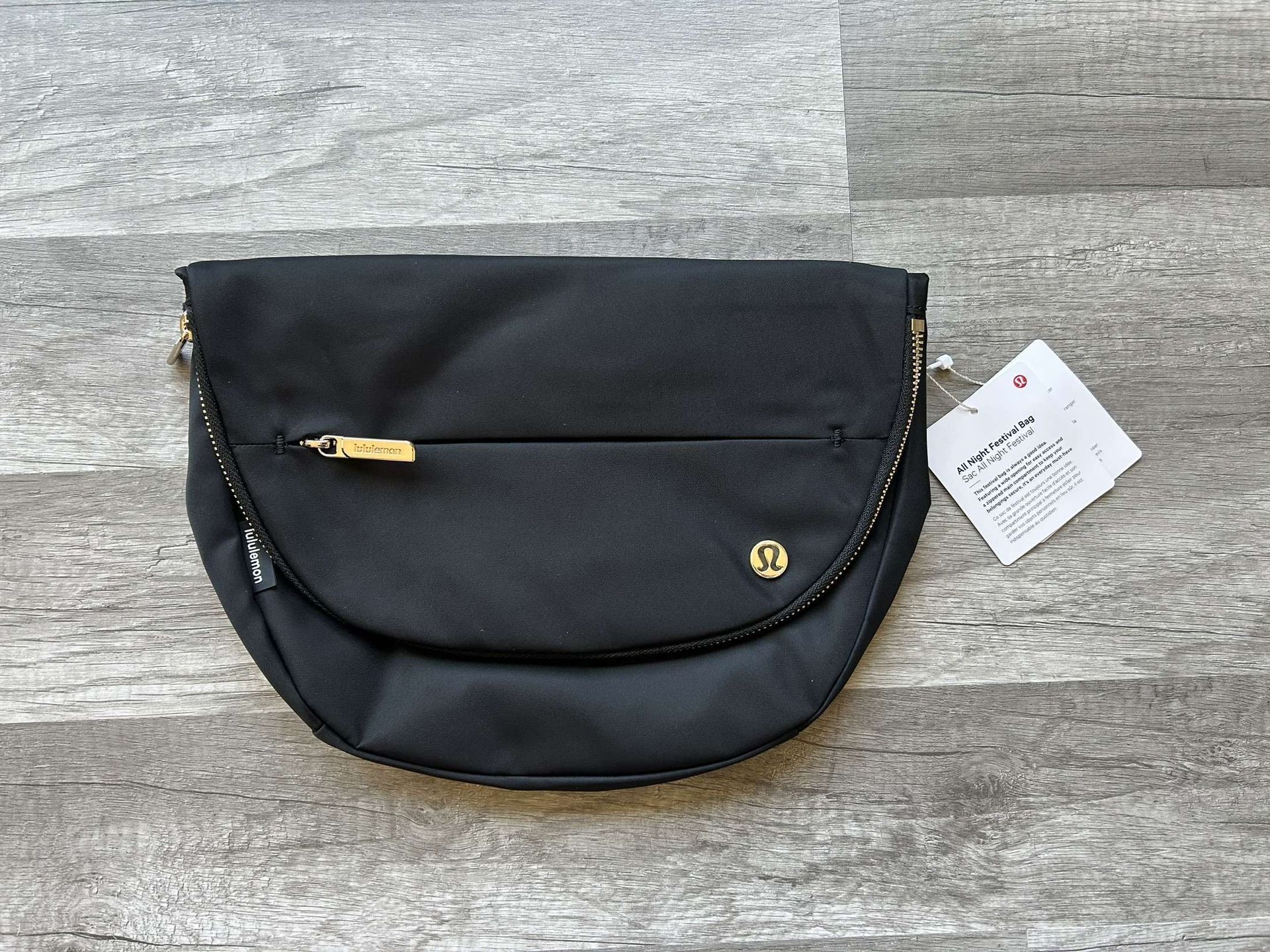 Lululemon All Night Festival Bag Black and Gold Hardware New With Tags 5L