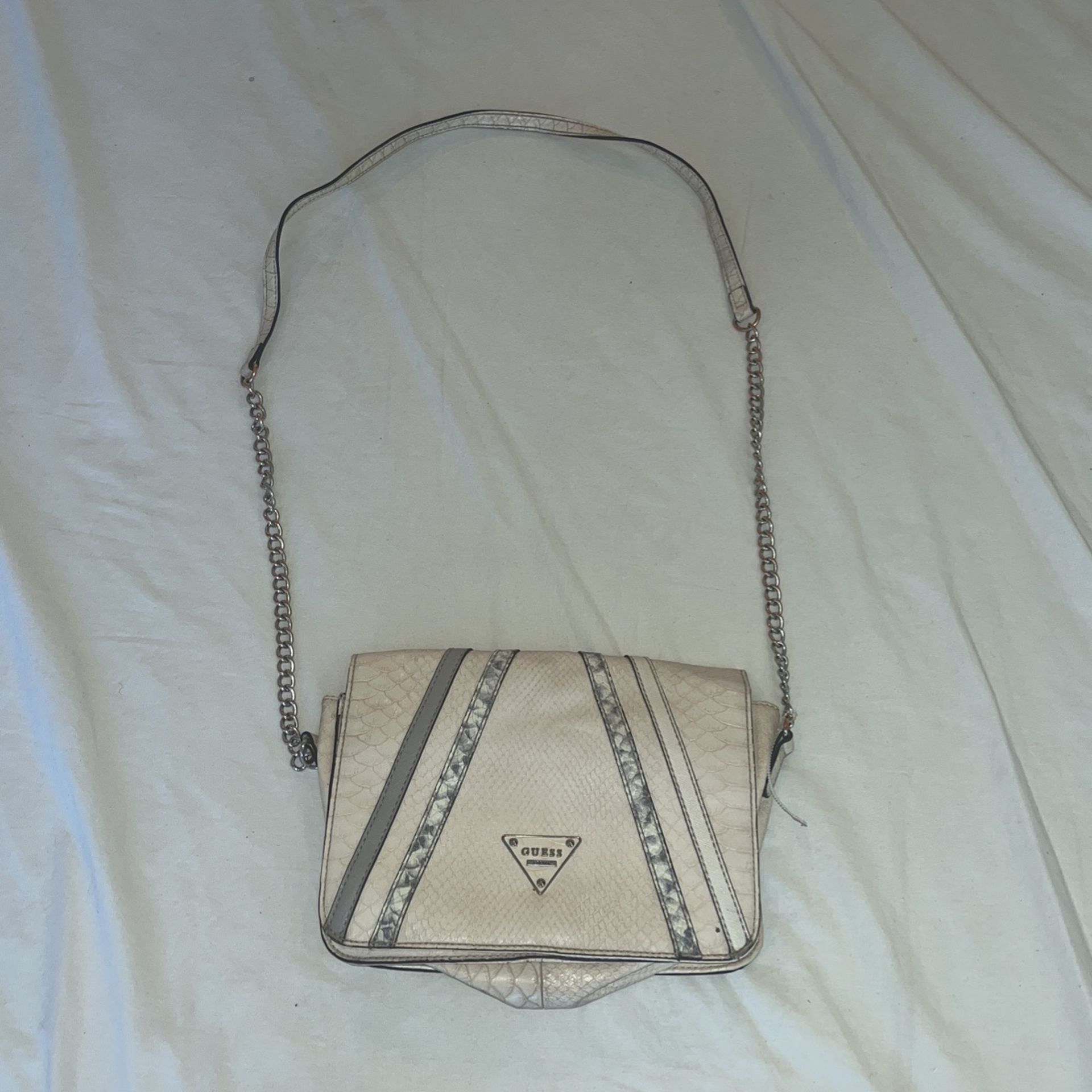 Guess Leather Handbag - Beige Leather With Faux  Crocodile Embossing - Crossbody