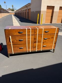 Mid-Century Modern Wood Dresser with Metal Legs