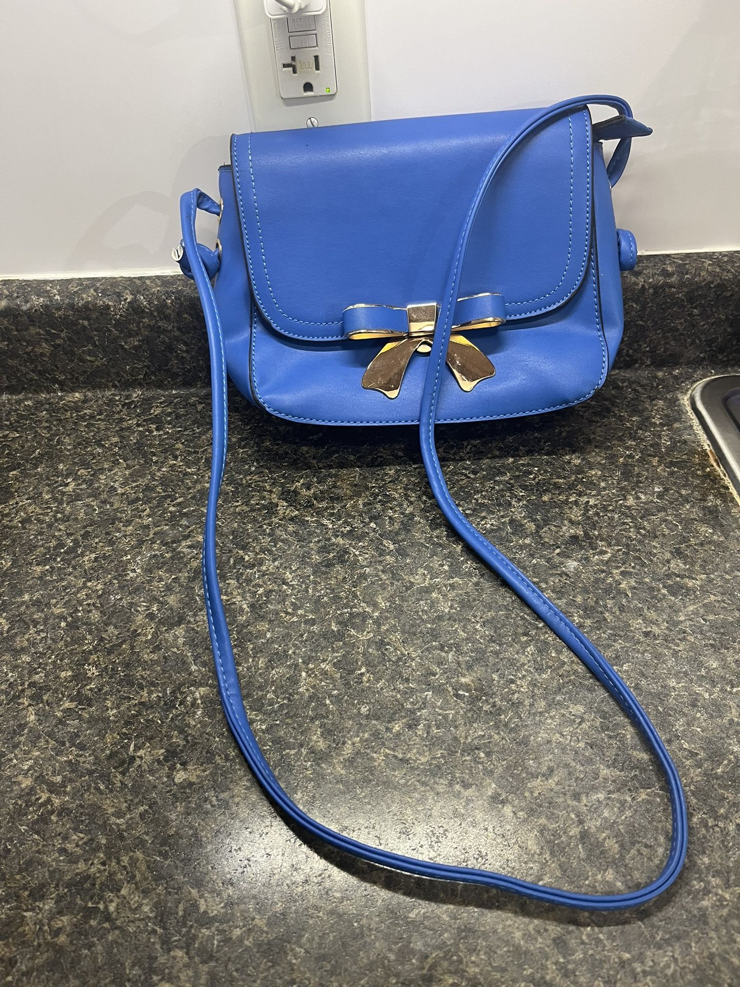 Royal Blue Crossbody Small Purse With Gold Metal Bow Closure