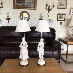 Pair of European Antique Nightstand Electric Lamps 30” Tall.