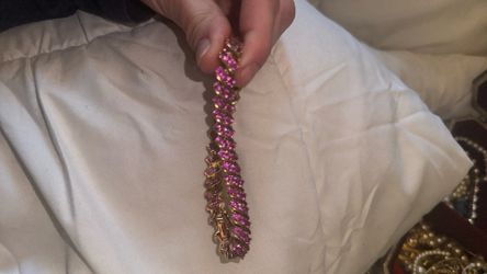 Vintage 18k gold sterling pink sapphire tennis bracelet