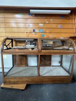 Vintage Curved-Glass Oak Retail Showcase #2