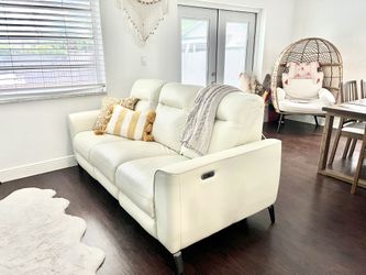 Reclining Couch Leather Ivory White USB Top Grain Leather