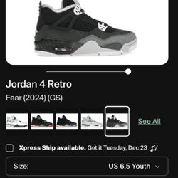 Jordan 4 Retro Fear Youth 6.5 BRAND NEW no box 