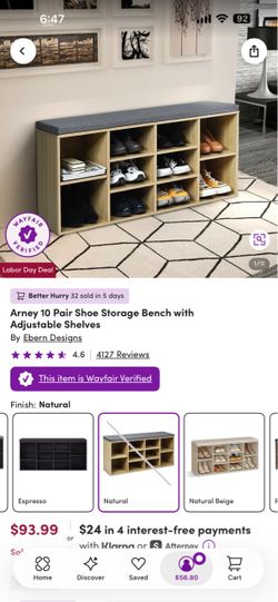 Ebern Designs Arney 10 Pair Shoe Storage Bench