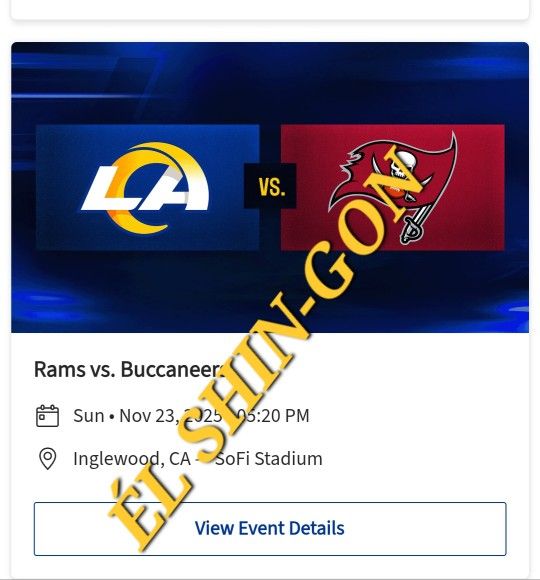 Rams vs Buccaneers 4 Tickets 11/23/25 Seats In Section 534 Row 2 $120 EACH