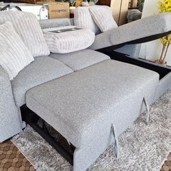 New Gray Upholstered Sleeper Sofa W Storage 